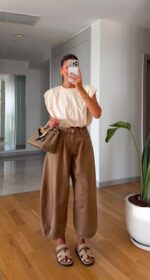 Wide Leg Brown High Waist Pants
