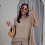 Beige Linen Two Piece Shorts Set