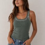 Green Tank Top With Silver Studs