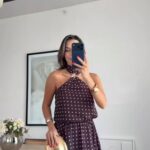 Brown Polka Dot Halter Neck Dress