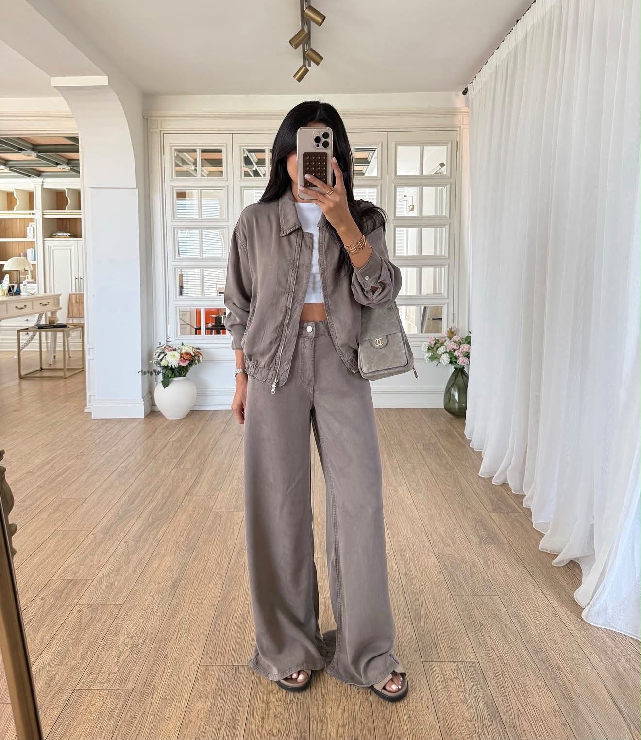 9ac26127-45e3-4a99-ab65-229d0e793b96 Taupe Wide Leg Pants and Jacket Set - Image 1