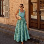 Green and Blue Striped Maxi Dress