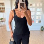 Black Structured Corset Top with Straps