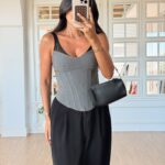 Gray Structured Corset Top with Straps