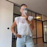White Sequin Sleeveless Mesh Top
