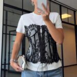 White T-Shirt With Black Lace Corset