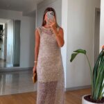 Sleeveless Beige Sequin Maxi Dress