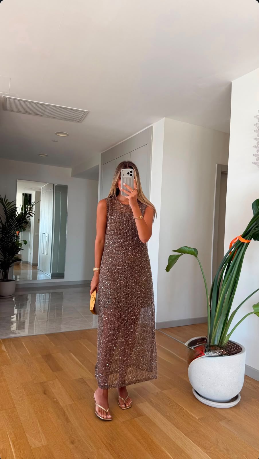 WhatsApp Image 2026-07-13 at 4.45.36 PM Sleeveless Brown Sequin Maxi Dress - Image 1