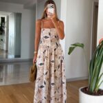 Beige Floral Print Midi Sundress