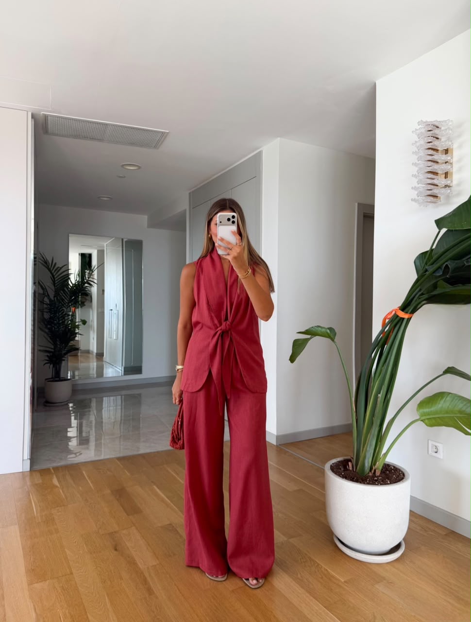 WhatsApp Image 2026-07-17 at 11.22.23 AM Red Sleeveless Top and Wide Leg Pants Set - Image 1