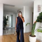 Navy Blue Sleeveless Top and Wide Leg Pants Set
