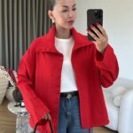 Red Button Up Collared Jacket