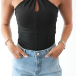 Black Halter Keyhole Tank Top