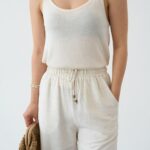 Cream Sleeveless Knit Tank Top