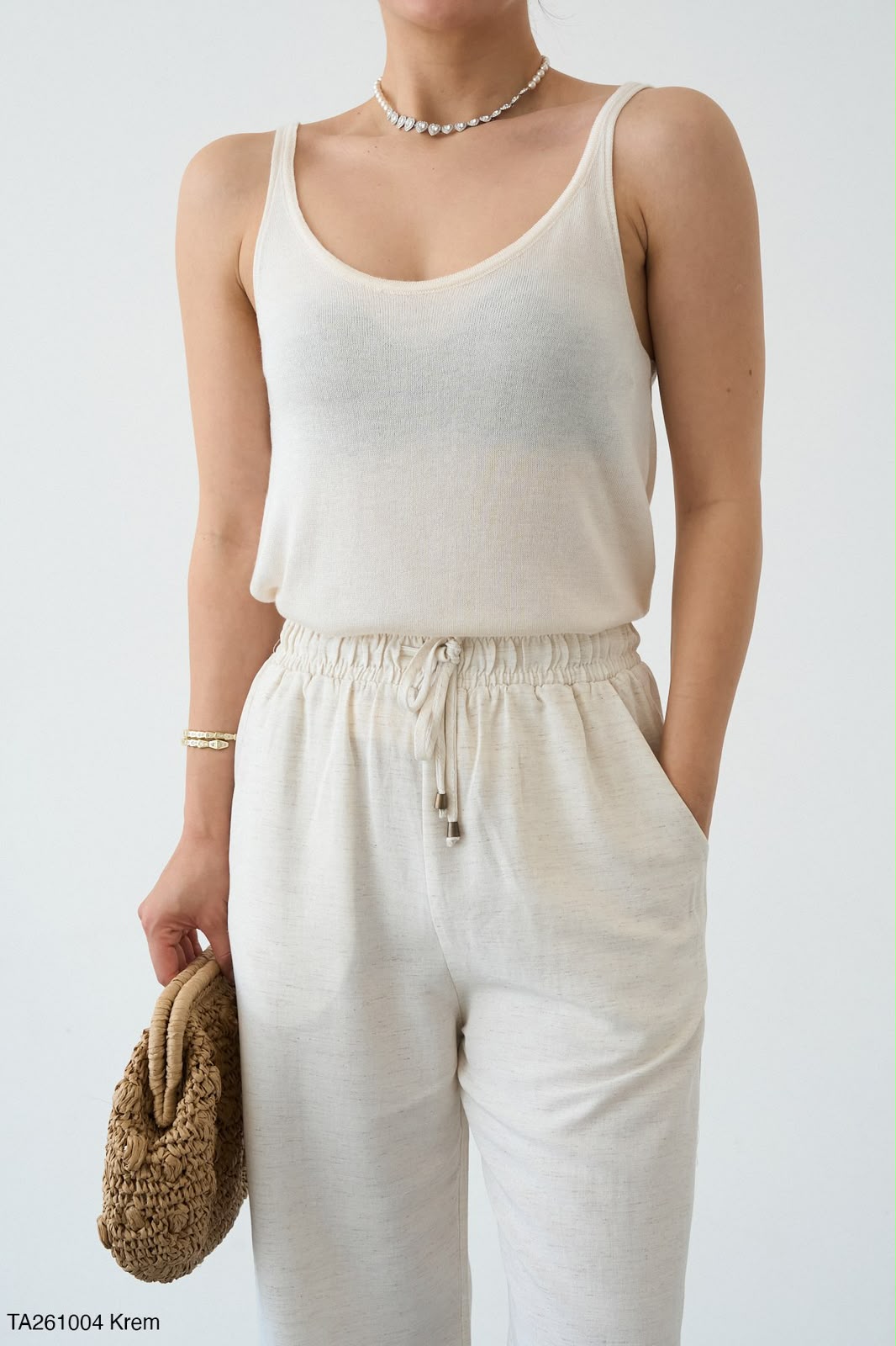 aafd51aa-719c-490f-98d2-d2a9675fb4f9 Cream Sleeveless Knit Tank Top - Image 1