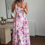 Pink Floral Sleeveless Maxi Dress