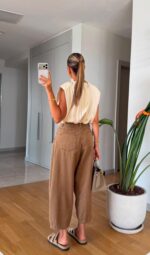 Wide Leg Brown High Waist Pants - Image 2