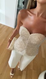 Gold Sequin Strapless Bustier Top - Image 2