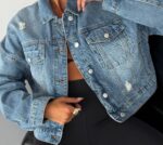 Distressed Blue Denim Oversized Jacket - Image 2