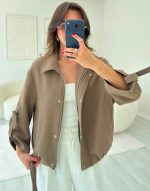Taupe Oversized Button-Up Jacket - Image 2