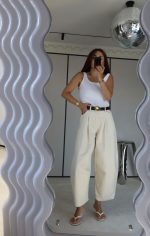 Beige Wide Leg Pants
