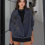 Navy Floral Embroidered Oversized Jacket