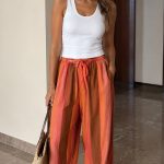 Wide Leg Orange Striped Palazzo Pants
