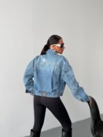 Distressed Blue Denim Oversized Jacket - Image 3