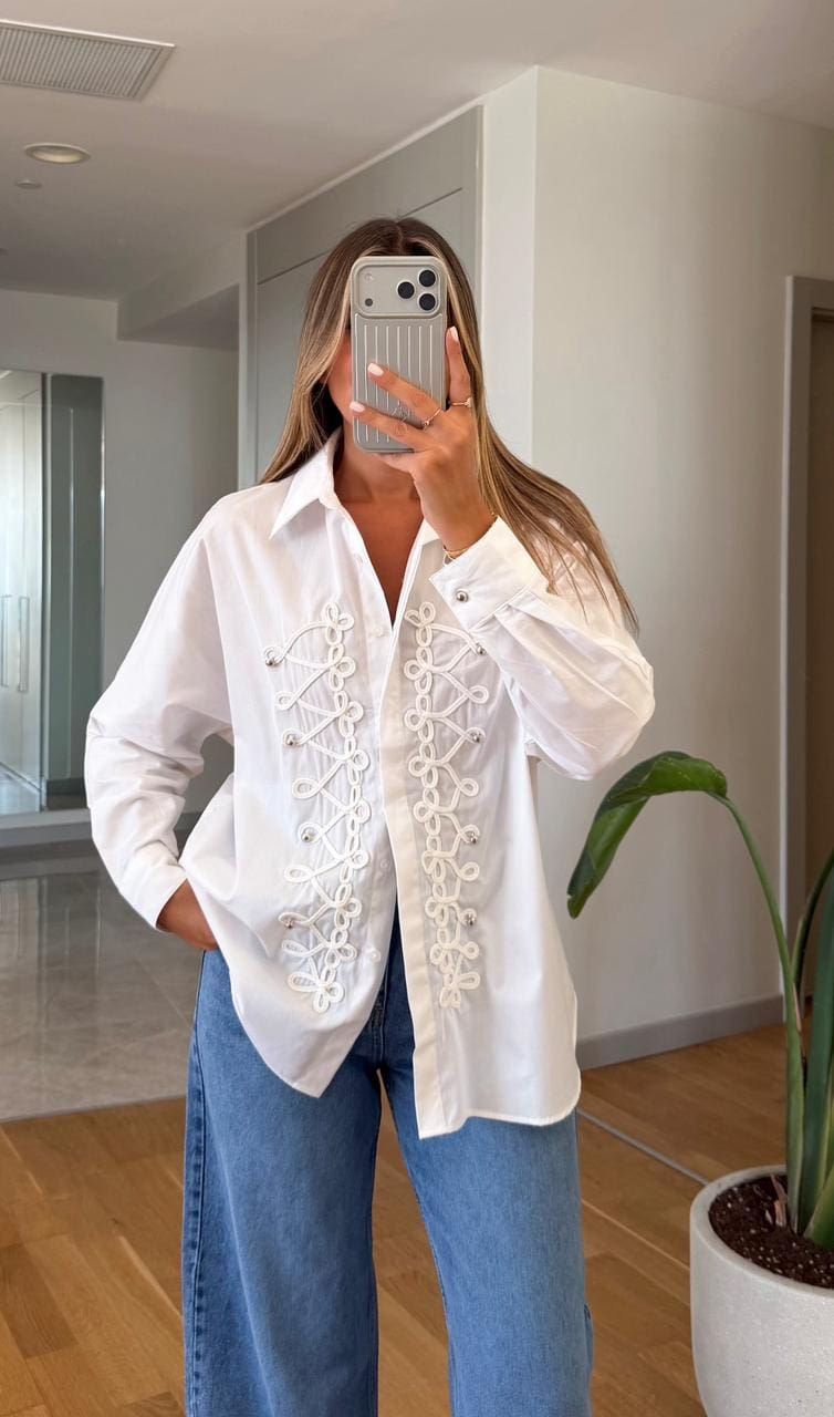 52ca3244-2bfe-4273-928b-6598f68b3243 White Ornate Detail Shirt - Image 1