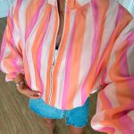 Pink Orange Stripe Zip Bomber Jacket