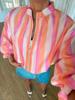 Pink Orange Stripe Zip Bomber Jacket