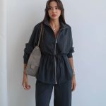 Women's Black Zip-Up Drawstring Pants Set