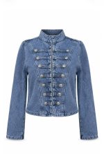 Denim Military Style Button Jacket - Image 3