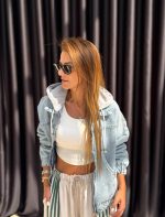 Light Blue Denim Hoodie Jacket