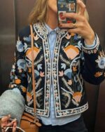 Navy Floral Embroidered Jacket