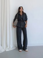 Women's Black Zip-Up Drawstring Pants Set - Image 2