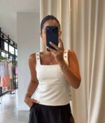 White Square Neck Tank Top