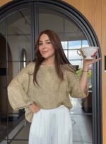 Gold Knit Sweater With Balloon Sleeves