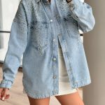 Light Blue Pearl Embellished Denim Jacket