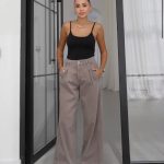 Wide Leg Taupe High Waist Jeans