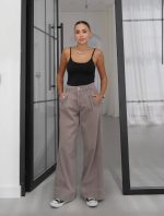 Wide Leg Taupe High Waist Jeans