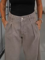 Wide Leg Taupe High Waist Jeans - Image 2