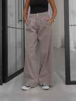 Wide Leg Taupe High Waist Jeans - Image 3
