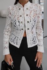 White Lace Button Front Jacket - Image 2