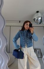 Denim Military Style Button Jacket