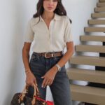 Cream Lace Trim Button Up Knit Top