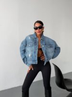 Distressed Blue Denim Oversized Jacket