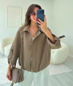 Taupe Oversized Button-Up Jacket