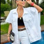 Women's White Denim Short Sleeve Vest