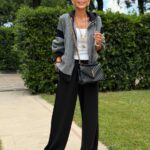 Black Wide Leg Pants With Grey Jacket Set